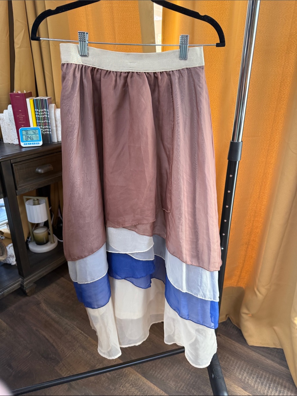 Women's Layered Colorblock Midi Skirt - Mauve, Blue & Cream